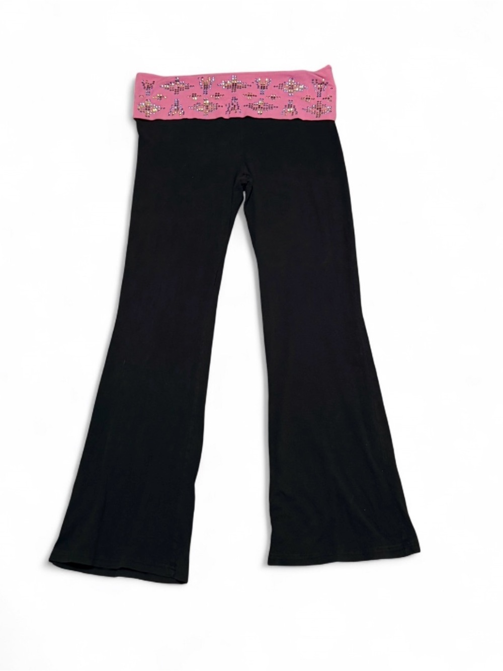 Vintage Y2K Bongo Rhinestone Foldover Flare Leggings
